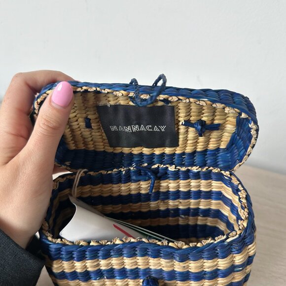 NWT Nannacay Baby Roge Striped Woven Raffia Tote Pompom-Embellished - Picture 9 of 13